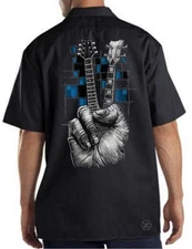 DON'T FRET Mechanics Work Shirt Biker ~ Guitar & Bass Peace Sign ~ Music
