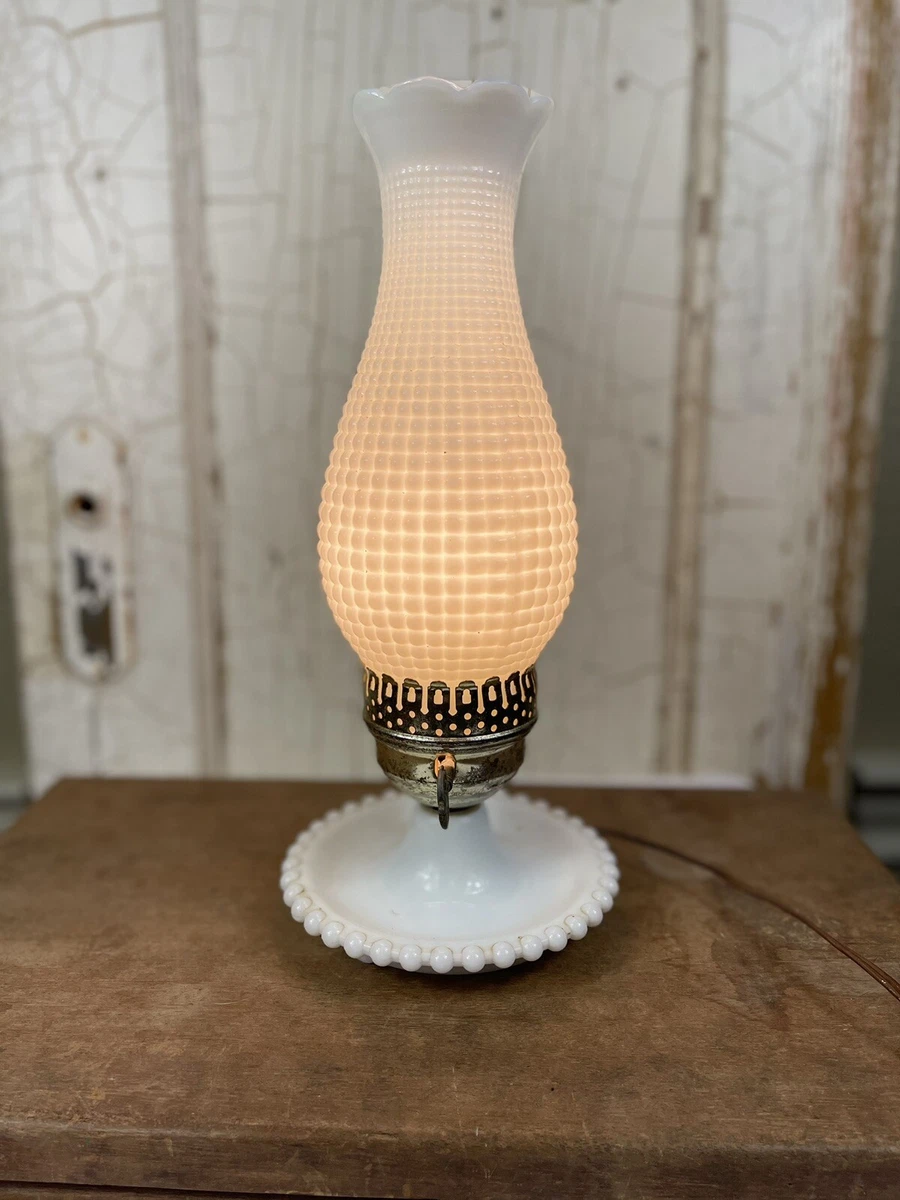 Vintage Milk Glass Hurricane Lamp White Hobnail Works Antique