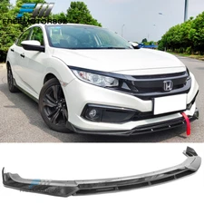 Fits 19-21 Honda Civic Front Bumper Lip Spoiler Gloss Black IKON V3 Style 2PC