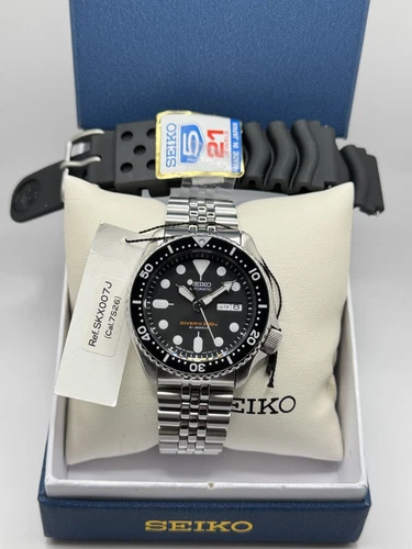 Excellent with Tag & Extra band SEIKO SKX007J1 Black Boy Diver Automatic 43mm