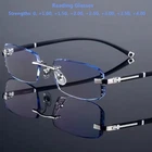 Reading Glasses Diamond Shape Rimless Anti-blue light Readers Eyeglass +1.0～4.0