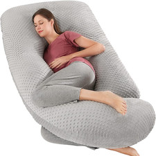 U-Shaped Full Body Pregnancy Pillow 57" Maternity Velvet Pillow with Removable C
