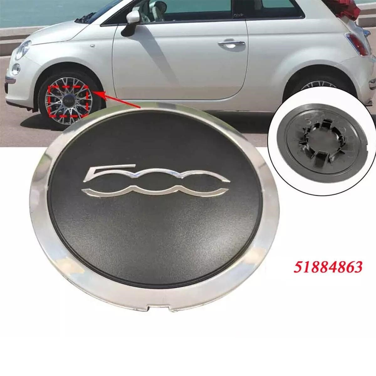51884863 Per Fiat 500 Copricerchio in Lega Tappo Centrale Nero e Argento 133mm! foto 4