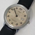 Vintage 1975 Timex Viscount Automatic Watch 35mm Date Textured Linen Dial RUNS