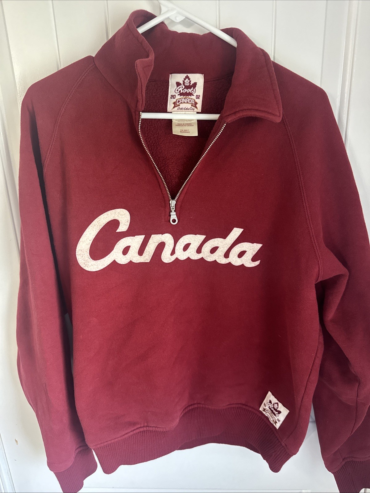 VTG 2002 Roots Team Canada Olympic red 1/4 zip pullover sweatshirt XS Salt Lake