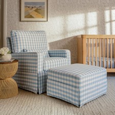 Namesake Crawford Gliding Ottoman in Blue Gingham, Greenguard Gold CertiPUR...