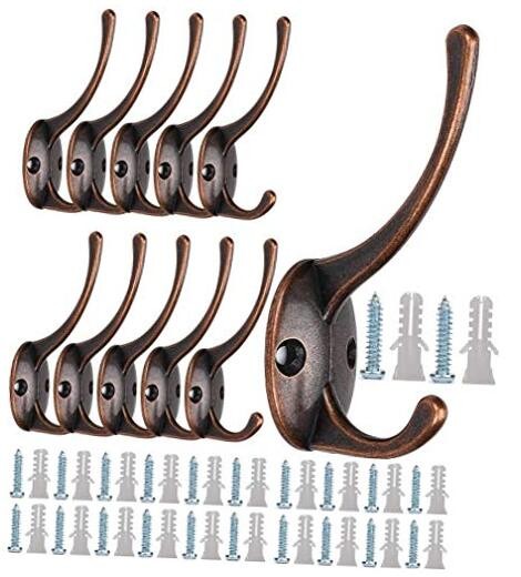 Heavy Duty Dual Wall Hooks 11-Pack Coffee Metal Coat Hangers