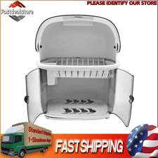 Dish Drying Rack 2-Tier Cutlery Drain Board w Cover Storage Holder Countertop 