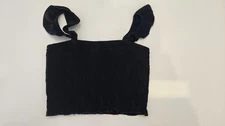 ANRABESS Smocked Crop Top Black Size S – Ruffle Straps, Stretchy Tube Style, NWT