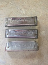 3 Hohner Harmonica 2 Blues Band 1 Golden Melody Stainless Steel Used-working