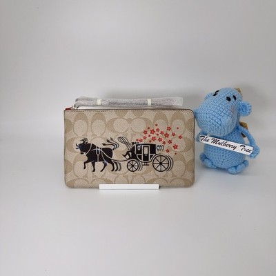 Coach C2259 Signature Coated Canvas Pebble Leather Wristlet Pouch