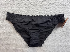 Shade  Shore Womens Small 4/6 Black Ruffle Low Rise Cheeky Bikini Bottom