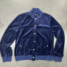 Ralph Lauren navy blue velvet bomber jacket with gold snap buttons  pockets SzM