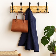 Wall Mounted Coat Rack 5 Triple Hooks Wooden Hook Rack Rail Wall Mount