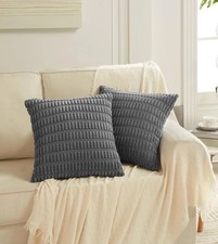 Pack of 2 Corduroy Decorative Throw Pillow Covers 18x18 Inch Soft Boho Striped