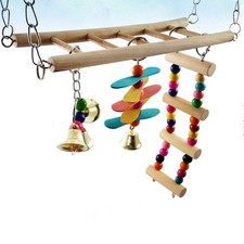 Parrot Hanging Swing Toy Pet Perch Wood Stand Bird Climbing Ladder