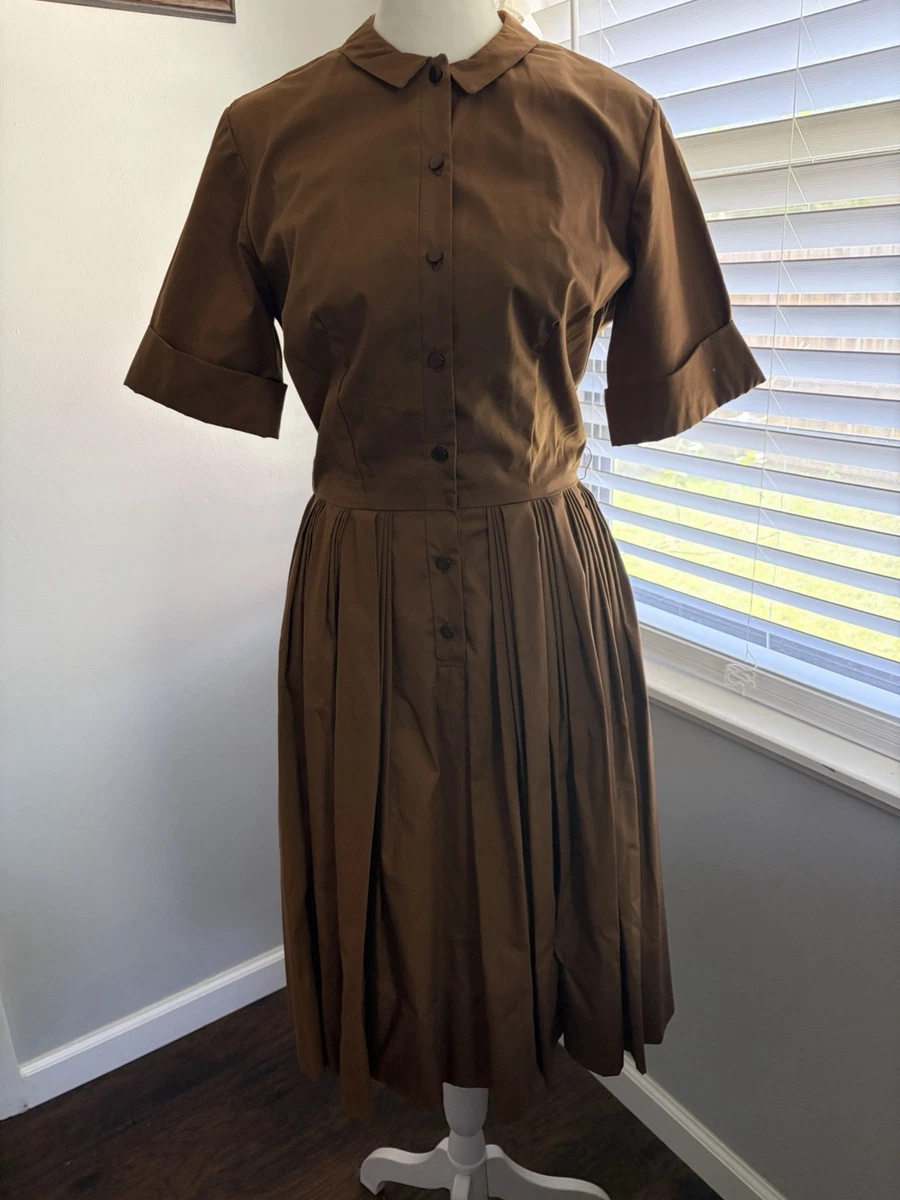 brown rockabilly dress Vintage 1950's Black Brown Floral Fit And Flare Dress Rockabilly