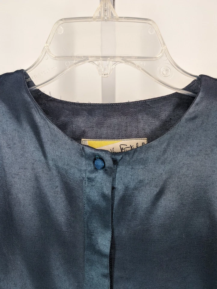 Blusa Camisa Diane Von Furstenberg De Colección Años 80 Satén Seda Desteñida Metal Azul Aqua 40" Foto 3 de 4