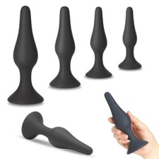 4PK Black Silicone Anal Training Trainer Sex Toy Kit Beginner Butt Plug Set