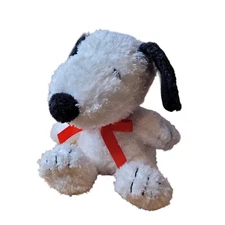 Peanuts Worldwide Snoopy Dog Plush Stuffed Toy Red Ribbon Black and White Animal