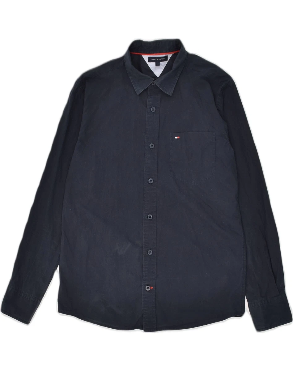 TOMMY HILFIGER Boys Shirt 13 14 Years Navy Blue Cotton KD04 eBay