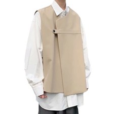 Men Asymmetric Vest Loose V-neck Waistcoat Casual Sleeveless Tops Summer Baggy