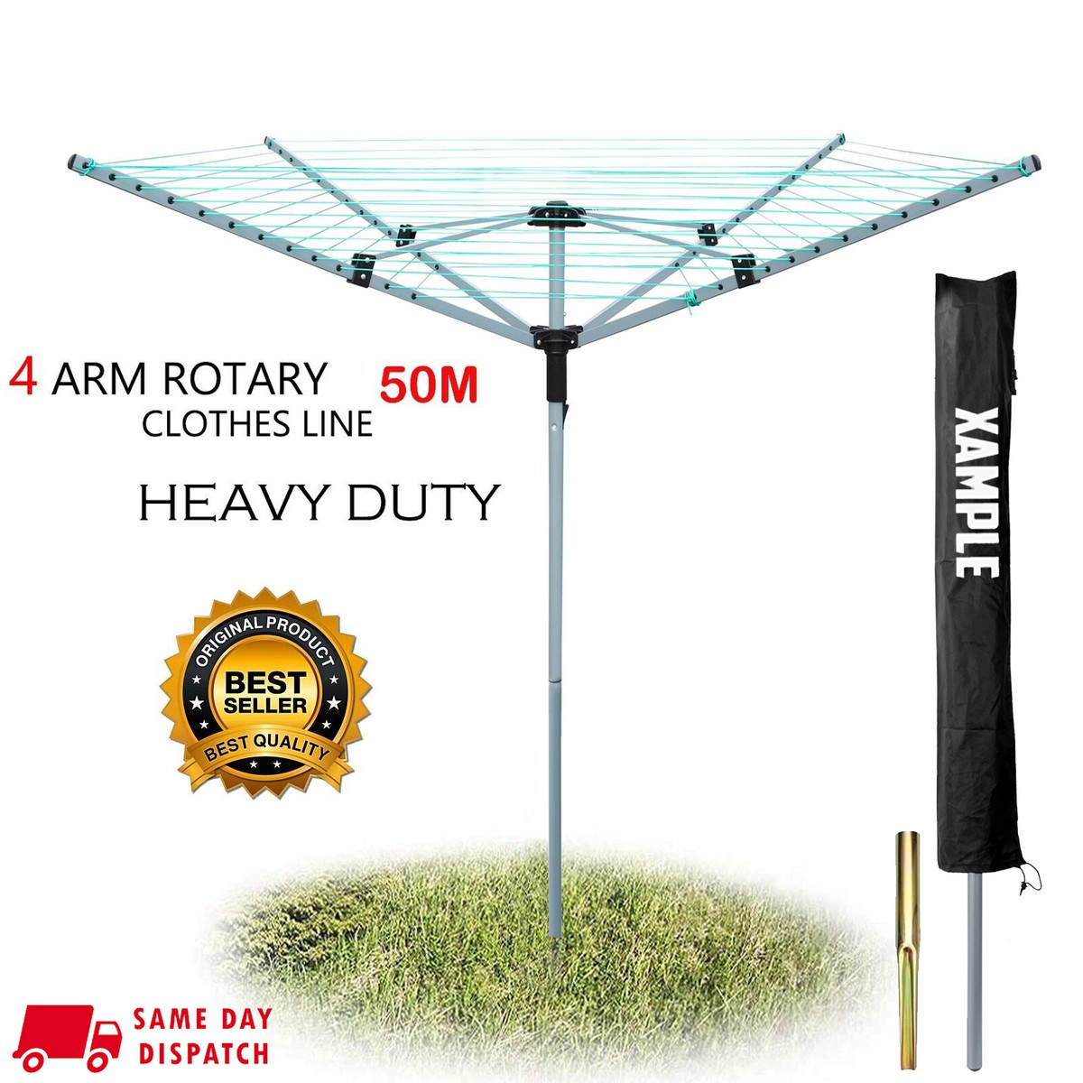 Arm Rotary Airer Outdoor Washing Line Clothes Dryer Free Ground Spike  Cover - Main Image