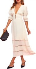 NWT Reformation Ginny Midi Dress white Ivory midi Lace Puff sleeves SZ 0