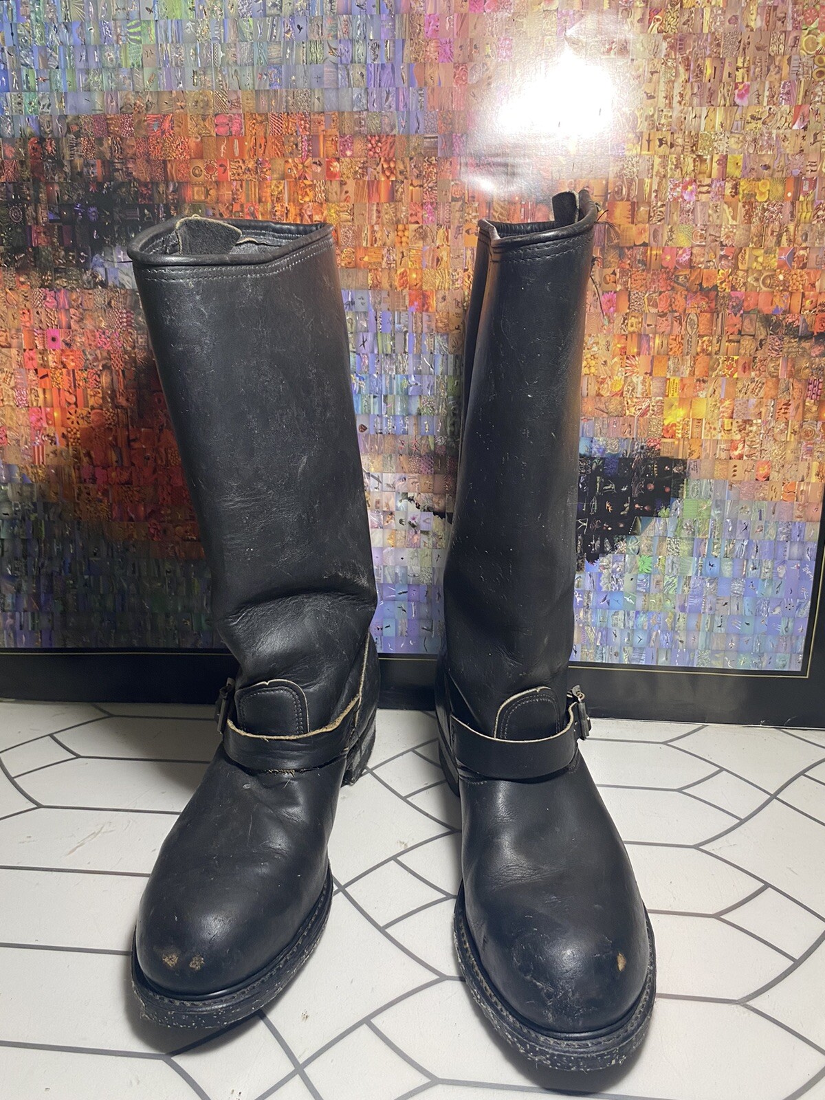 Vtg Horsehide Buckle STEEL TOE Nylon Corded ENGINEER Motorcycle BOOTS 11.5