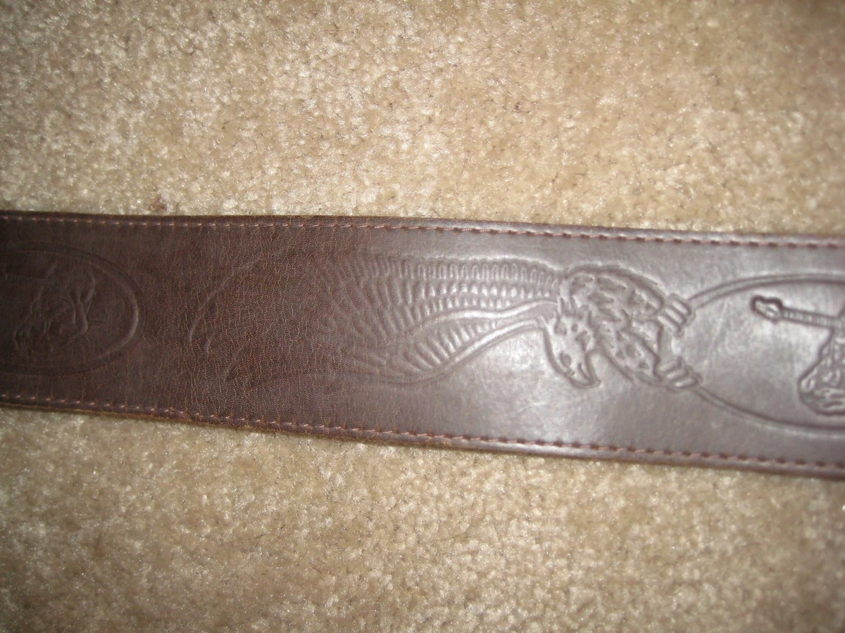 Vintage Brown Leather Embossed Guitar Player Eagle Stephi T 216 Guitar Strap NOS