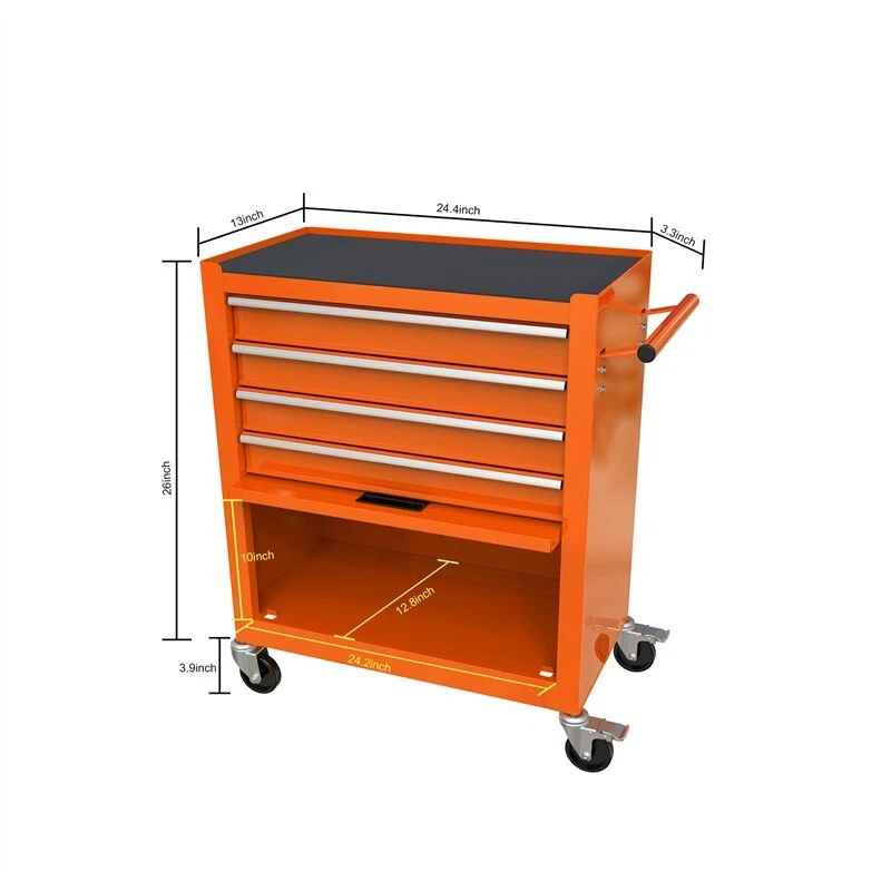 4 Drawers Rolling Tool Box Cart Tool Storage Cabinet Steel Tool Chest w/ Wheels - Image 2 of 4