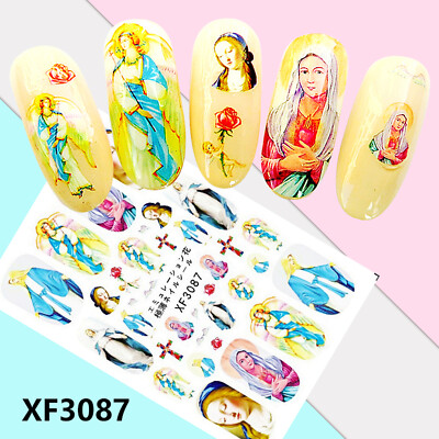 Nail Art 3D Decal Stickers Virgin Mary cross full nail cover XF3087