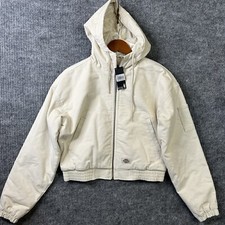 New Dickies Corduroy Jacket Women’s Small White Zip Up Hooded Lightweight