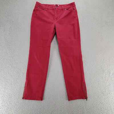 Talbots Pants Womens 2P Petite Red Zip Casual Straight Capri Mid