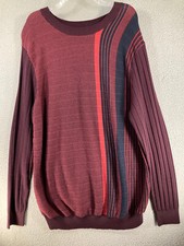 Perry Ellis Sweater Men's Tall 2XLT Burgundy Stripe Cotton Modal Blend NEW