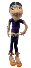Needle Felted Girl Maang Tikka Purple Outfit Jewelry Smiling 12" Figure