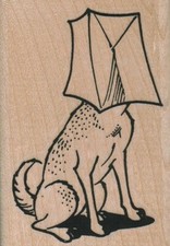 Dog With Bag On Head 1 3/4 x 2 1/2" Rubber Stamp, Dog Stamp, Dog Lover Stamp