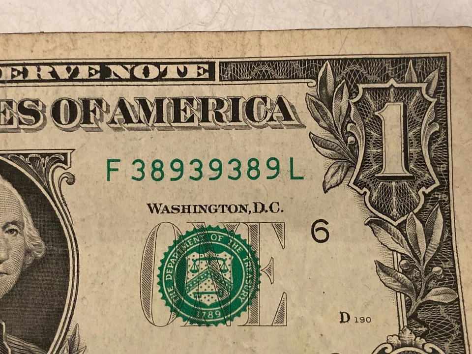 Fancy Serial Number 1 Dollar Bill!! Unique! 38939389 March 1989  Ships Promptly! - Image 4 of 4