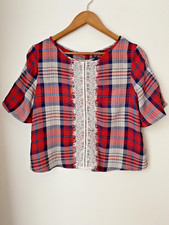 Designer Ishman International Sample Tartan Check Crop Top Sz M 10 12