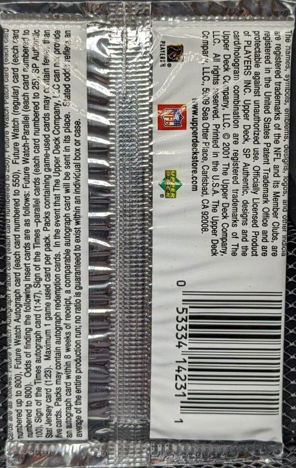2001 NFL SP Authentic Football SINGLE New Sealed Pack of 5 Cards - Image 3 of 4