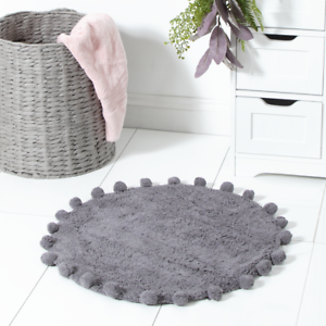 Add Elegance to Your Bathroom New Pom Pom Super Soft Round Bath Mat