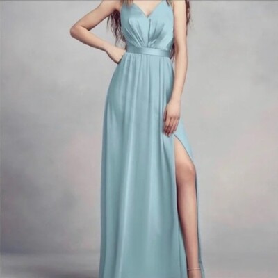 NWT White by Vera Wang V Neck Waist Sash Side Slit Chiffon Bridesmaid Dress  16 | eBay