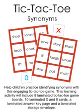 Teacher Made Literacy Center Learning Resource Game Synonym Tic-Tac-Toe