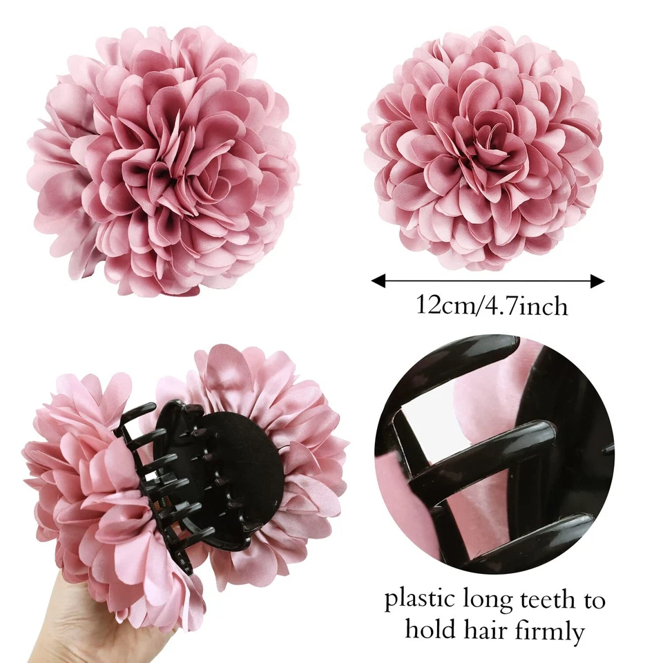 Cinaci 4 Pack Black Plastic Hair Claws Clips with Big Large Satin Flower Bow ... - Image 2 of 4