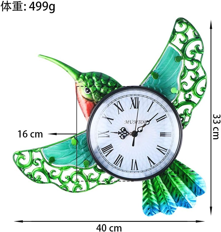 MUMTOP Indoor Outdoor Wall Clock Hummingbird Waterproof WallMounted