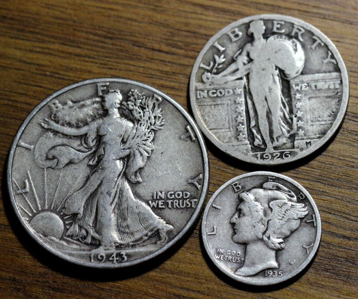 Old U.S. Silver Coins 3 Coin Collection Set - 90% Silver Type 