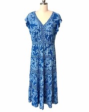 Lauren Ralph Lauren Floral Flutter Midi Dress Cottagecore Blue Jersey Women’s 8