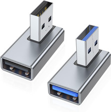 90 Degree USB 3.0 Adapter 2 Pack, Left and Right Angle, Grey USB a Male to Fem