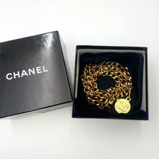 Auth Chanel Vintage Coco Coin Chain Belt Logo 1982 engraved Box W/Box BA120299