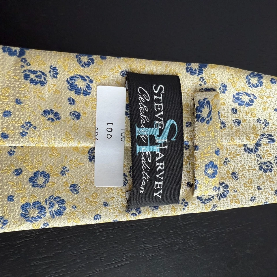 Steve Harvey SH Celebrity Edition Men's Necktie Tie Yellow Blue Floral 3" 60" - Image 3 of 4